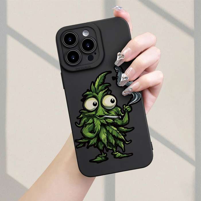 1Pc Black For iPhone 11 Pro Cartoon Marijuana Leaves Phone Case
