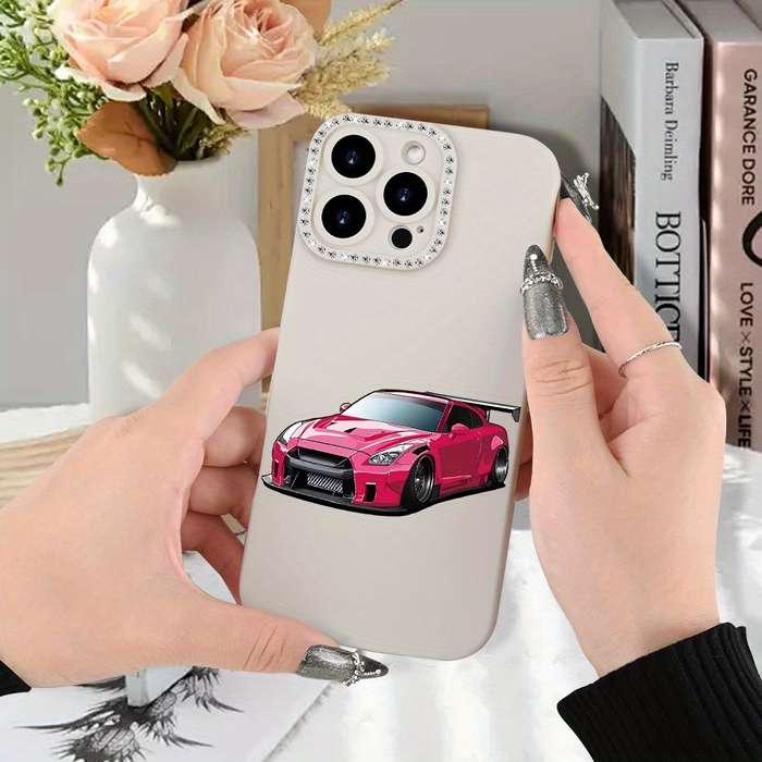 1Pc Ivory White For iPhone 13 Creative Sports Car Phone Case