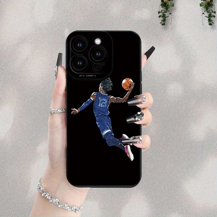 1Pc Black For iPhone 14 Basketball Star Printed Phone Case