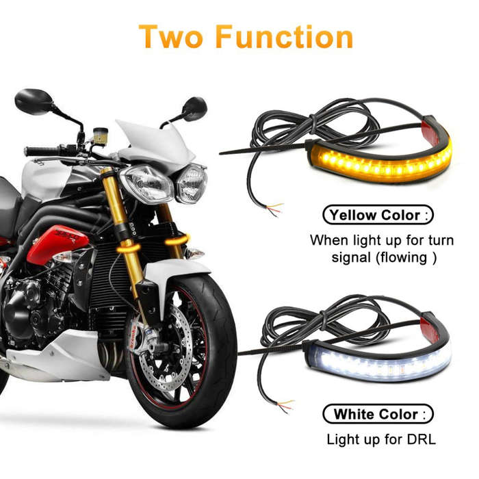 2pcs Flexible Switchback Dual-Color White & Amber Motorcycle LED Fork Turn Signal Bli