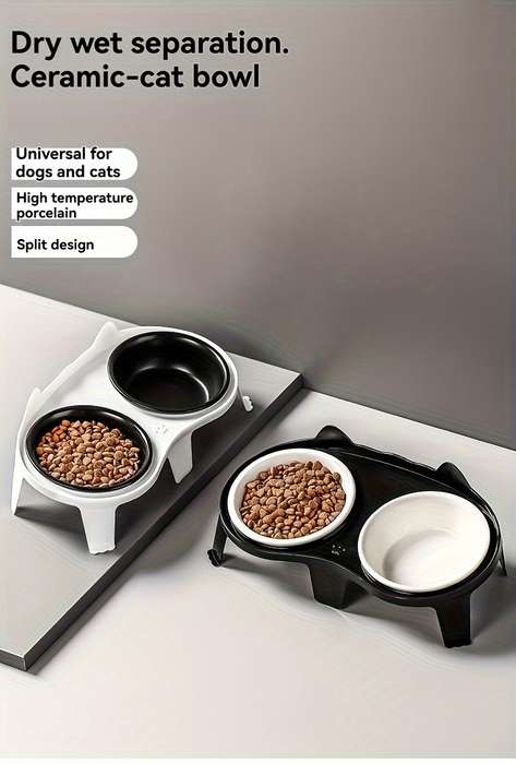 Pet Supplies Color White Stand Add  Black White Bowl