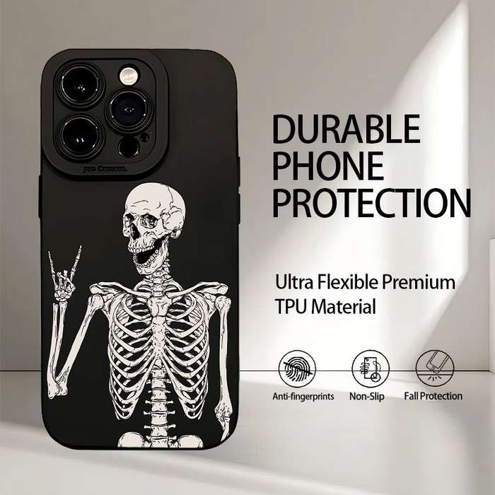 1Pc Black For iPhone 12 Pro Max Skeleton Biye Pattern Phone Case