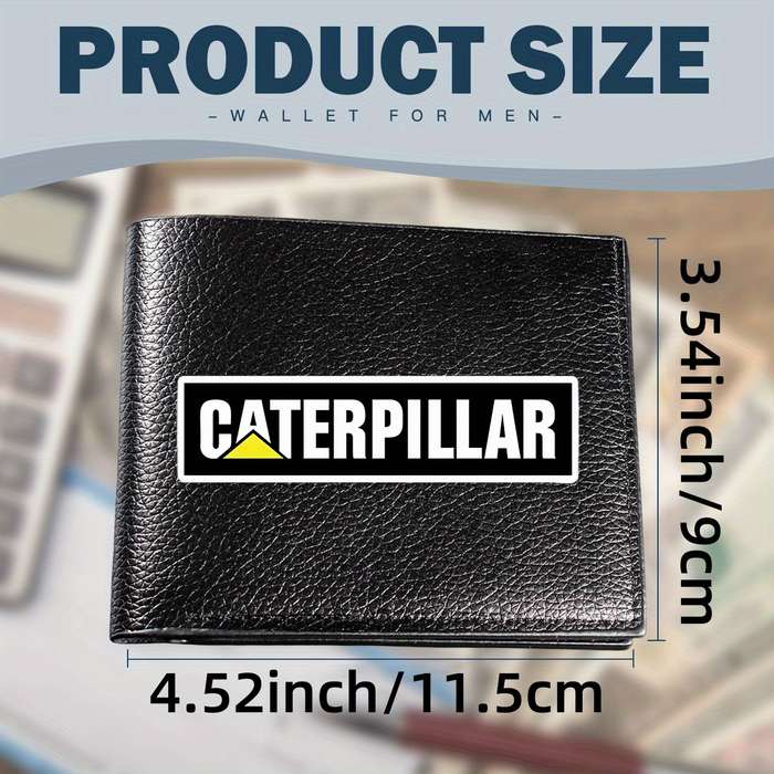 1pc Caterpillar Logo Men'S Faux Leather WalletCasual Style Multifunctional Short Bifold wit