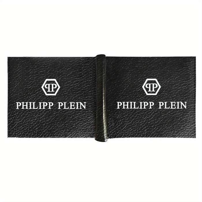 1pc Philipp Plein Men's Faux Leather Bifold Wallet with Card Holder Coin Purse Sleek Black D