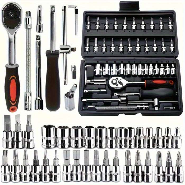 Screwdriver Bit Tool Set Color 46 Piece Socket Set Black Size Ht53And46 5746