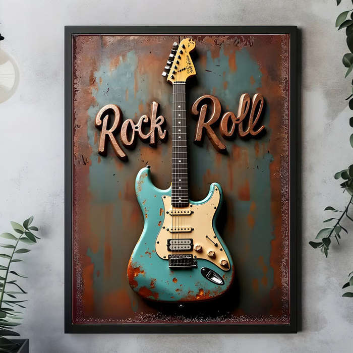 1pc  Vintage Rock Guitar Canvas Print Poster Frameless 2D Wall Art Waterproof Indoor Decor fo
