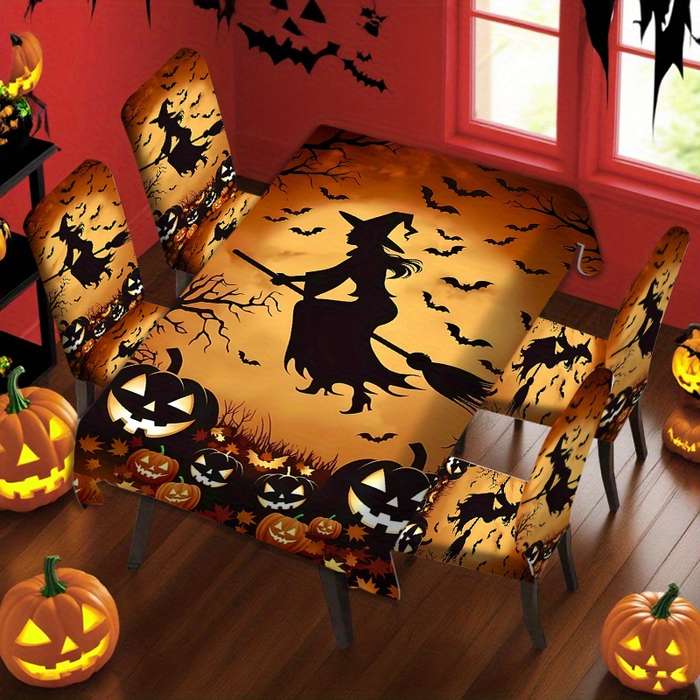 Halloween tablecloth decoration color 7 piece set 1 tablecloth add 6 chair covers size 241cm x 502cm