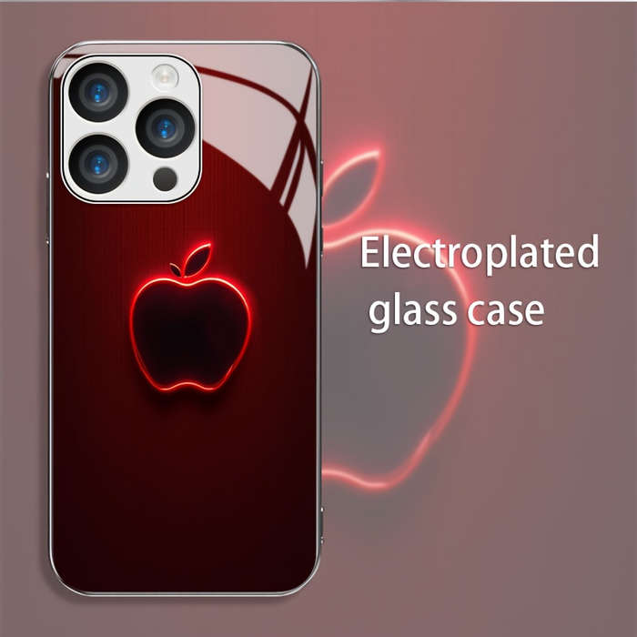 1Pc Red For iPhone 15 Pro Red Glow Apple Logo Phone Case