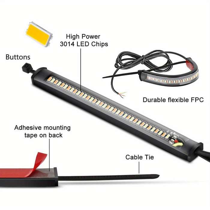 2pcs Flexible Switchback Dual-Color White & Amber Motorcycle LED Fork Turn Signal Bli