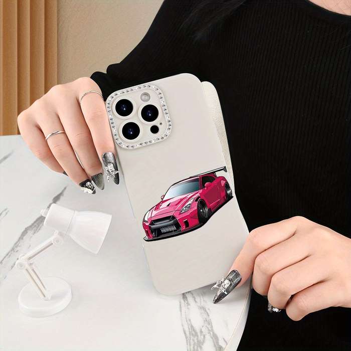 1Pc Ivory White For iPhone 13 Creative Sports Car Phone Case