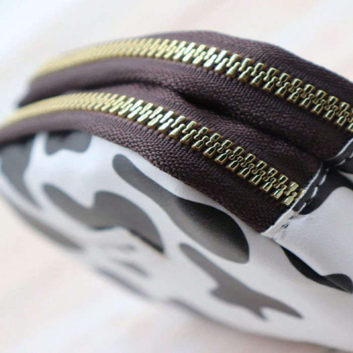 1pc Cow Print Double Zipper Large Capacity WalletDurable Polyester Coin Purse with Multiple Compa