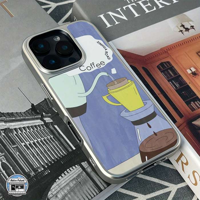 1Pc Mixed Color For iPhone 16 Pro Brewing Coffee Design Phone Case
