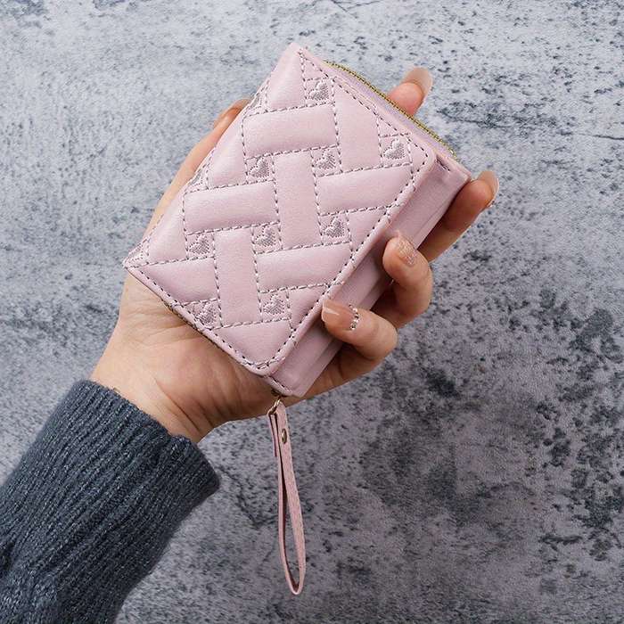 1pc New Korean Style Fashion Heart-Shaped Embroidered Women'S Short Zipper Wallet Clutch Solid Colo