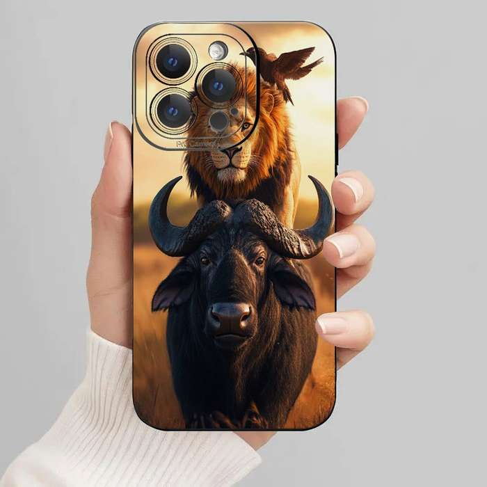 1Pc Black For iPhone 6 Plus African Lion Buffalo Phone Case