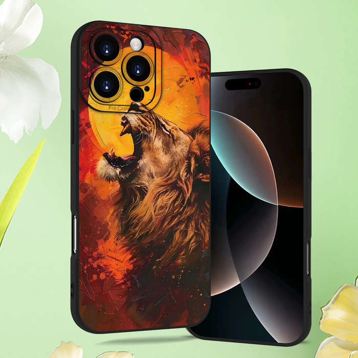 1Pc Black For iPhone 15 Plus Lion Pattern Matte TPU Phone Case