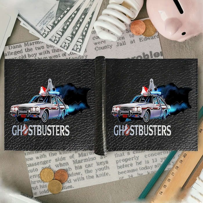 1pc Ghostbusters Inspired Black PU Wallet for Men Casual Style Bi-Fold Design with Card Slots and