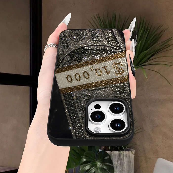 1Pc Black For iPhone 14 Pro Max Glitter Pattern Phone Case