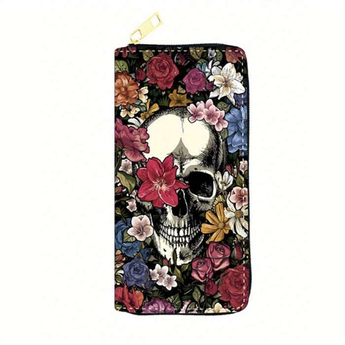 1pc Flower Skull Butterfly PU Wallet Vintage Halloween Wallet Creative Halloween Wallet Skeleton Pr