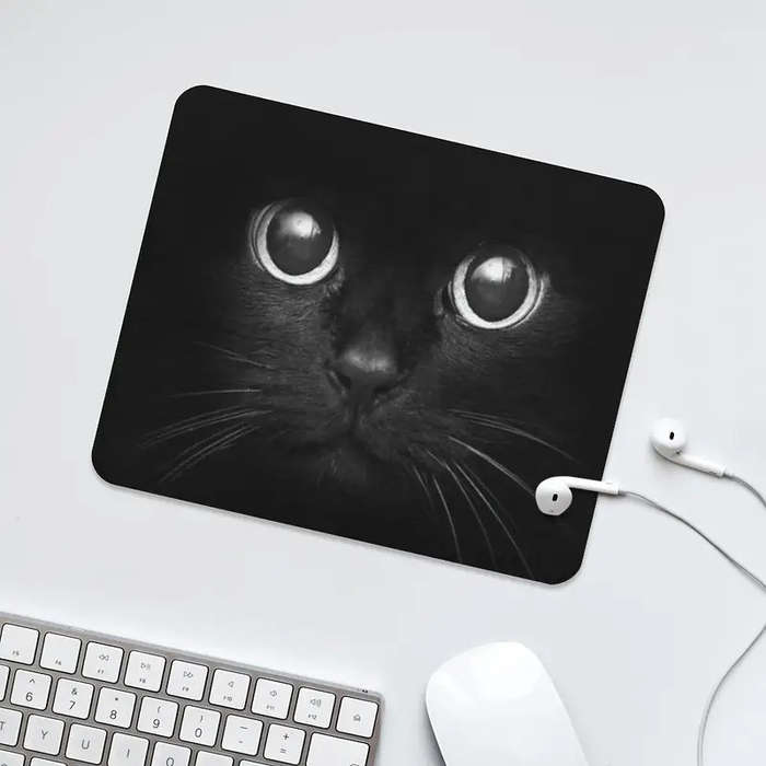 1pc Black Cat Abstract Art Mouse Pad Small Non-Slip Desk Mat for Gaming Office