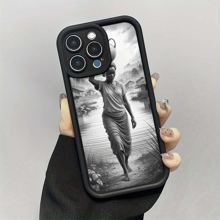 1Pc Mixed Color For iPhone 7 Plus 8 Plus African Woman Carrying Water Phone Case