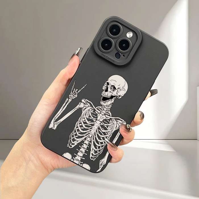 1Pc Black For iPhone 12 Pro Max Skeleton Biye Pattern Phone Case
