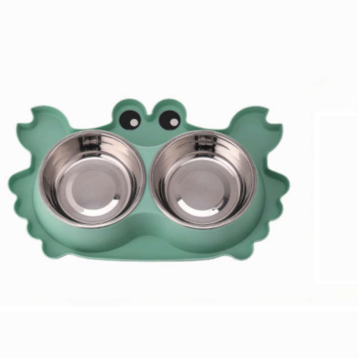 Pet Supplies Color Green Size Stainless Steel Double Bowl
