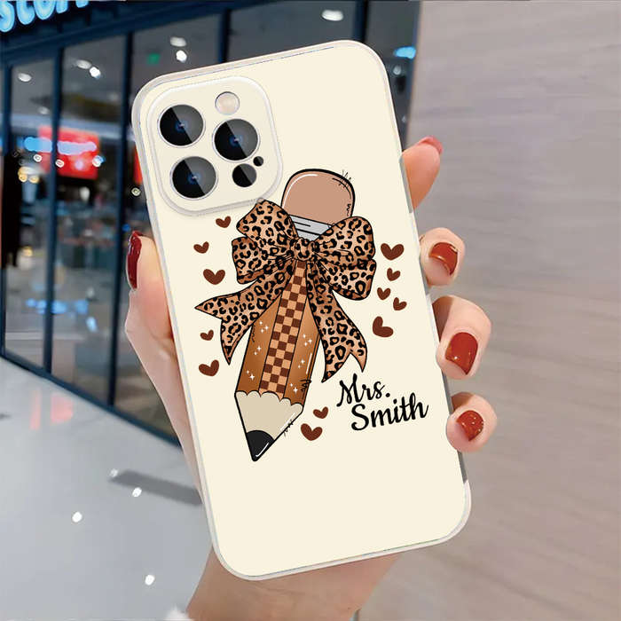 1Pc Ivory White For iPhone 16 Plus Leopard Print Bow Phone Case