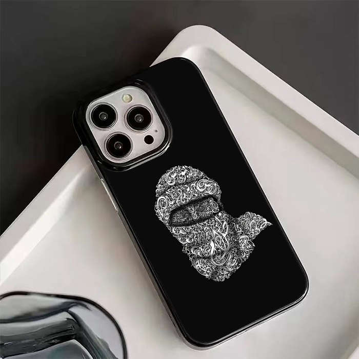 1Pc Black For iPhone 16 Plus Arabic Pattern Design Phone Case
