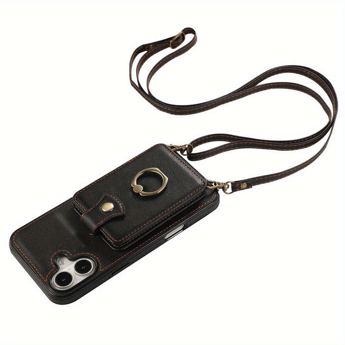 1Pc Black For iPhone 16 Protective Case Wallet Phone Case