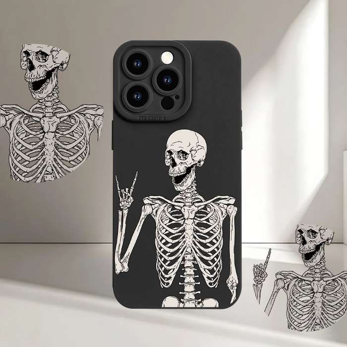 1Pc Black For iPhone 12 Pro Max Skeleton Biye Pattern Phone Case