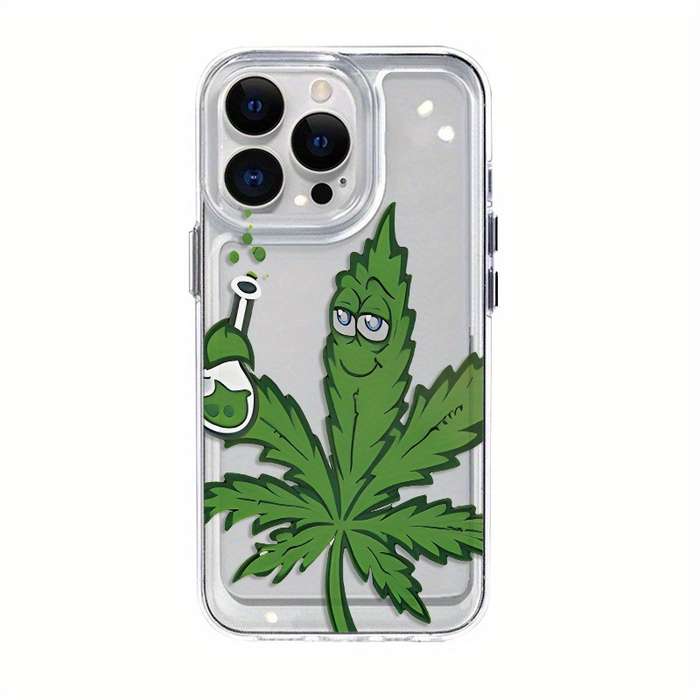 1Pc Transparent Black For iPhone 7 8 SE2 SE3 Green Leaf Pattern Phone Case