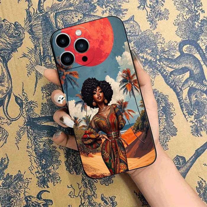 1Pc Black For iPhone 16 Pro Max African Girl Phone Case