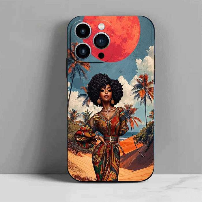 1Pc Black For iPhone 16 Pro Max African Girl Phone Case