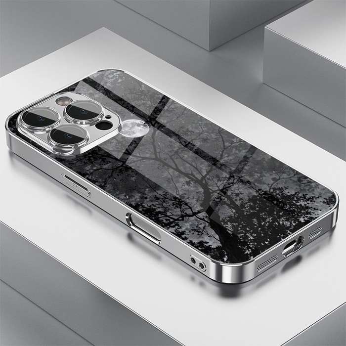 1Pc Mixed Color For iPhone 13 Tree Moon Pattern Phone Case