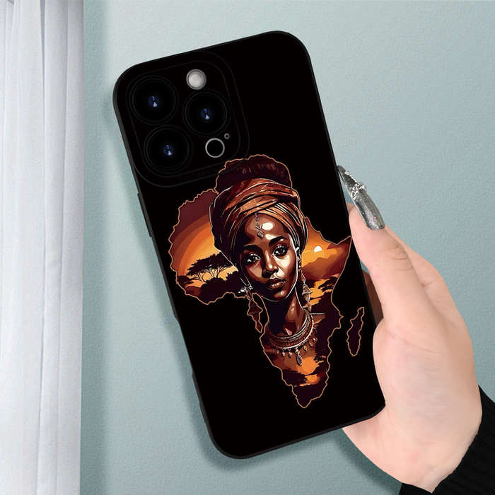1Pc Black For iPhone 14 Plus Africa Map Print Phone Case