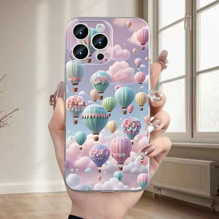 1Pc Transparent For iPhone 15 Hot Air Balloon Phone Case