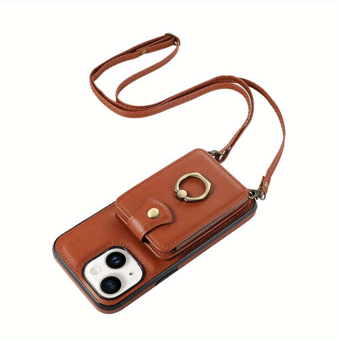 1Pc Brown For iPhone 14 Plus Protective Case Wallet Phone Case