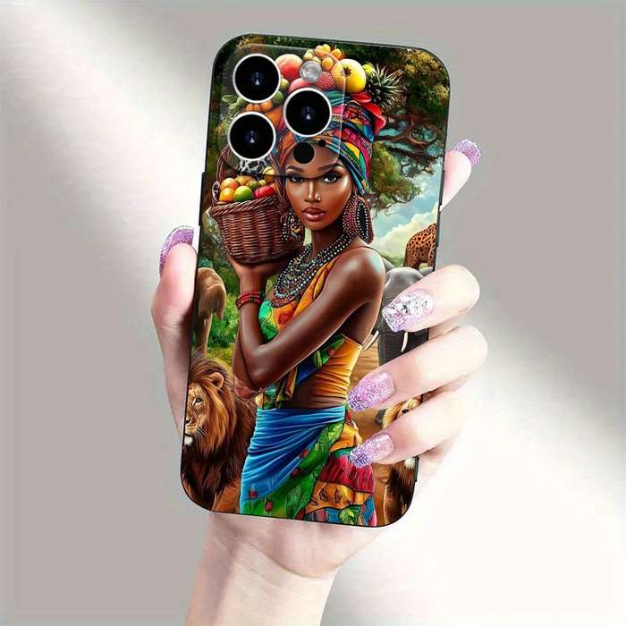 1Pc Black For iPhone 12 Pro Max Elegant African Woman Phone Case