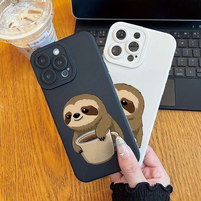 1Pc Black For iPhone 11 Pro Max Cute Cartoon Sloth Phone Case