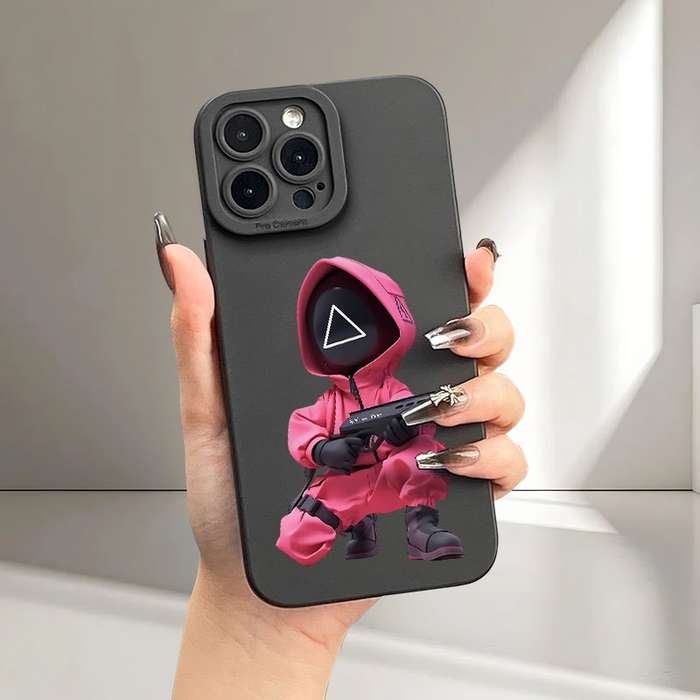 1Pc Black For iPhone 13 Pro Ink Game Triangle Pattern Phone Case