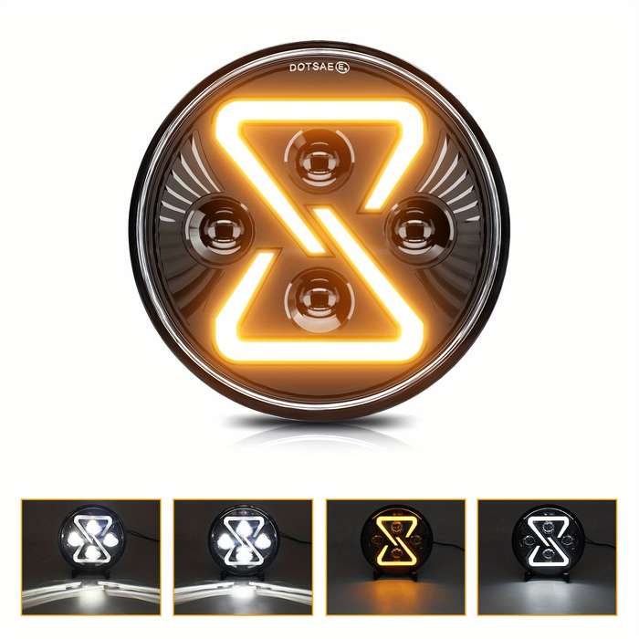 1pc JEEP Round LED Sauna Lamp H4 Sauna Lamp Yellow Gradient Angel Eyes 200K 6000K