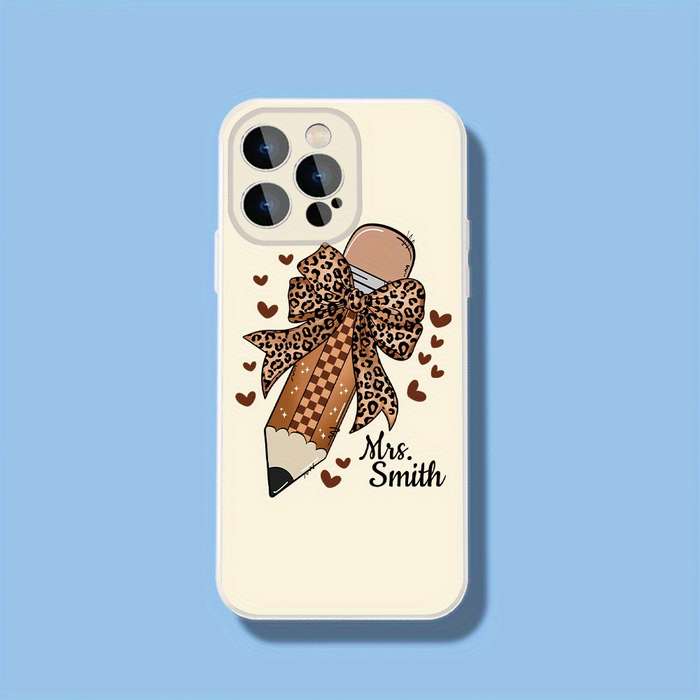 1Pc Ivory White For iPhone 16 Plus Leopard Print Bow Phone Case