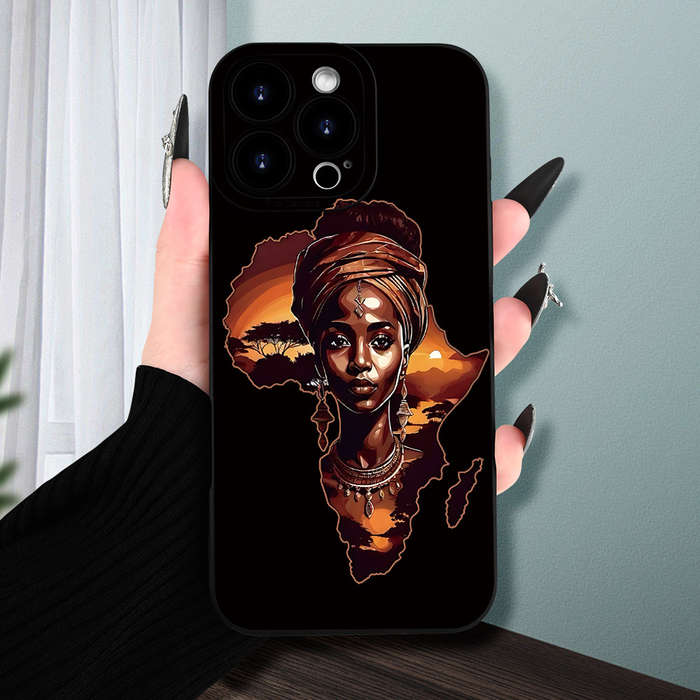 1Pc Black For iPhone 14 Plus Africa Map Print Phone Case
