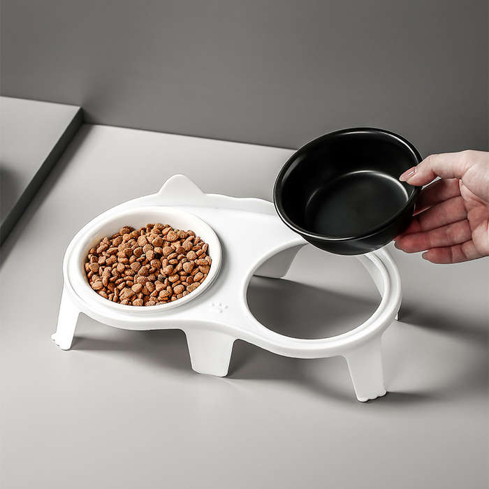 Pet Supplies Color White Stand Add  Black White Bowl