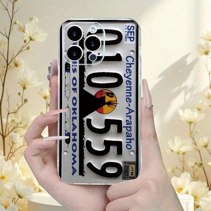 1Pc Transparent For iPhone 15 Pro Max Retro License Plate Phone Case
