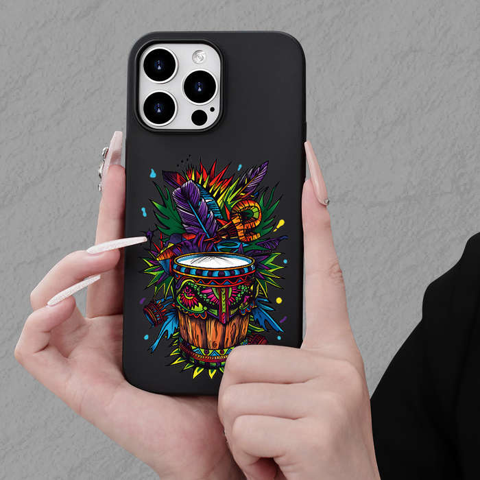 1Pc Black For iPhone 16 Plus African Hand Drum Phone Case