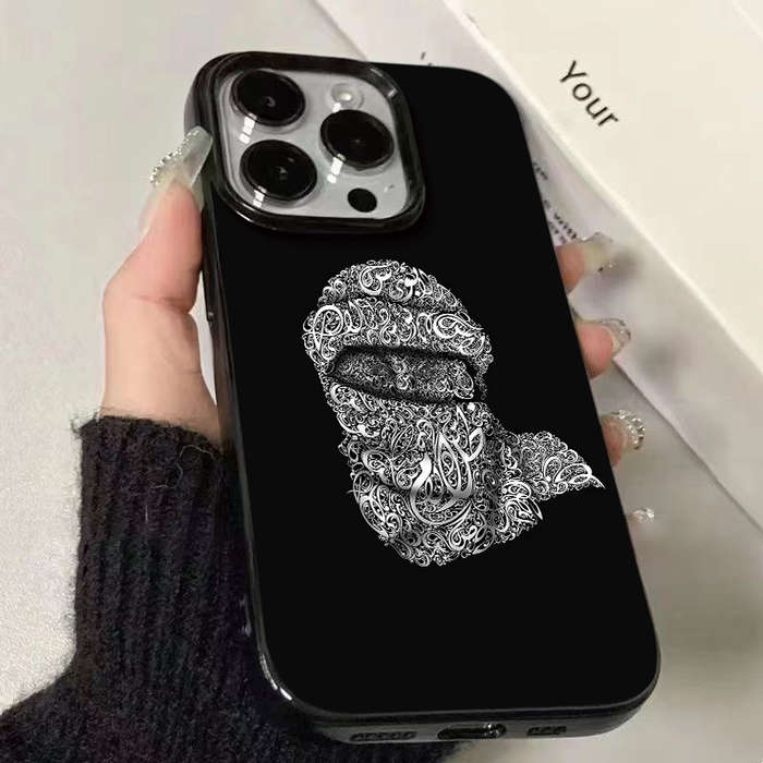 1Pc Black For iPhone 16 Plus Arabic Pattern Design Phone Case