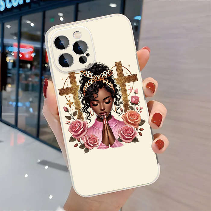 1Pc Ivory White For iPhone 15 Plus Serene Prayer With Floral Blessings Phone Case
