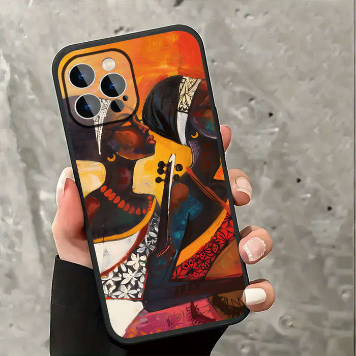 1Pc Black For iPhone 15 Plus African Women Instruments Phone Case