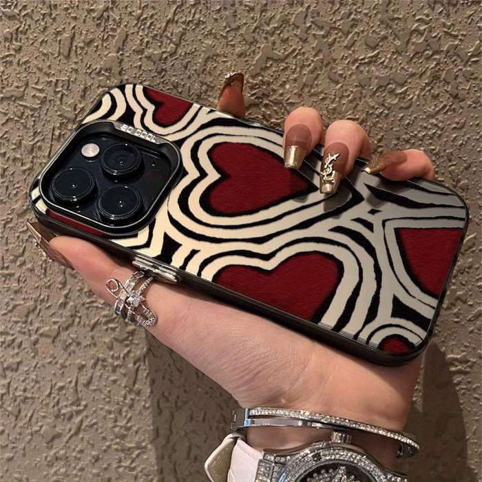 1Pc Black For iPhone 13 Pro Laser Striped Heart Phone Case